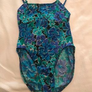 Blue, Teal and Silver One Piece Swimming Suit